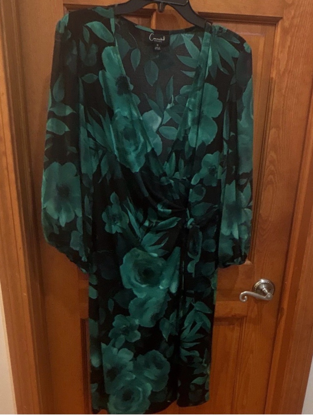 connected apparel Black Dress with Teal Floral Print